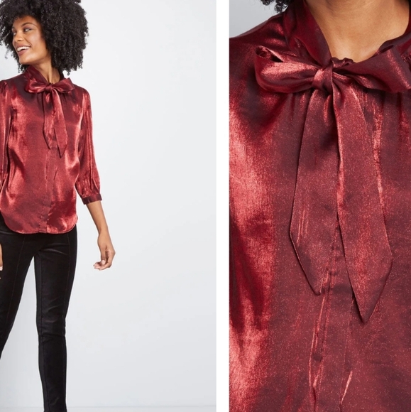 ModCloth Blouse Small Burgundy - Picture 1 of 12